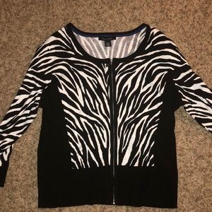 White House blackmarket zebra print zip sweater XL